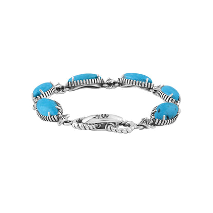  Sterling Silver Kingman Turquoise Marquise Cut Link Bracelet
