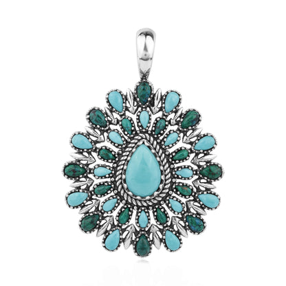 LIMITED EDITION! Sterling Silver Kingman Turquoise and Chrysocolla Pear Cluster Pendant Enhancer