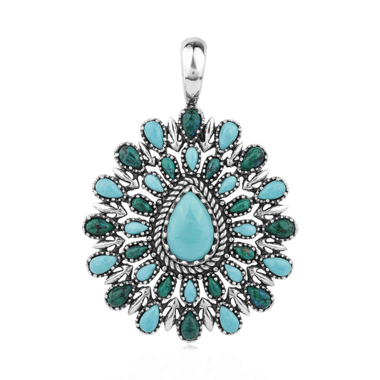 LIMITED EDITION! Sterling Silver Kingman Turquoise and Chrysocolla Pear Cluster Pendant Enhancer