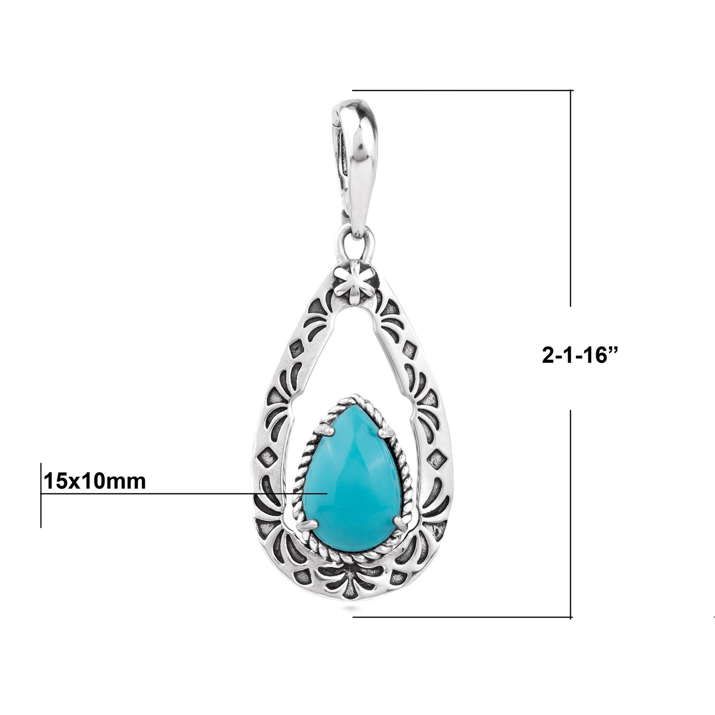 EXCLUSIVELY OURS! Sterling Silver Sleeping Beauty Turquoise Pear Open Teardrop Pendant Enhancer