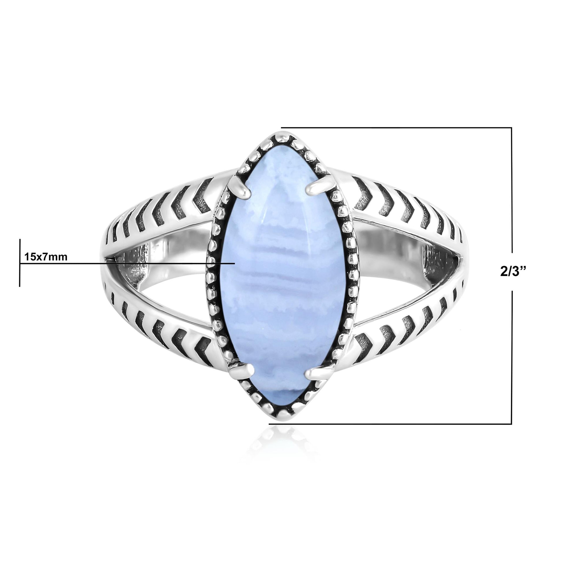 Sterling Silver Blue Lace Agate Marquise Split Shank Ring