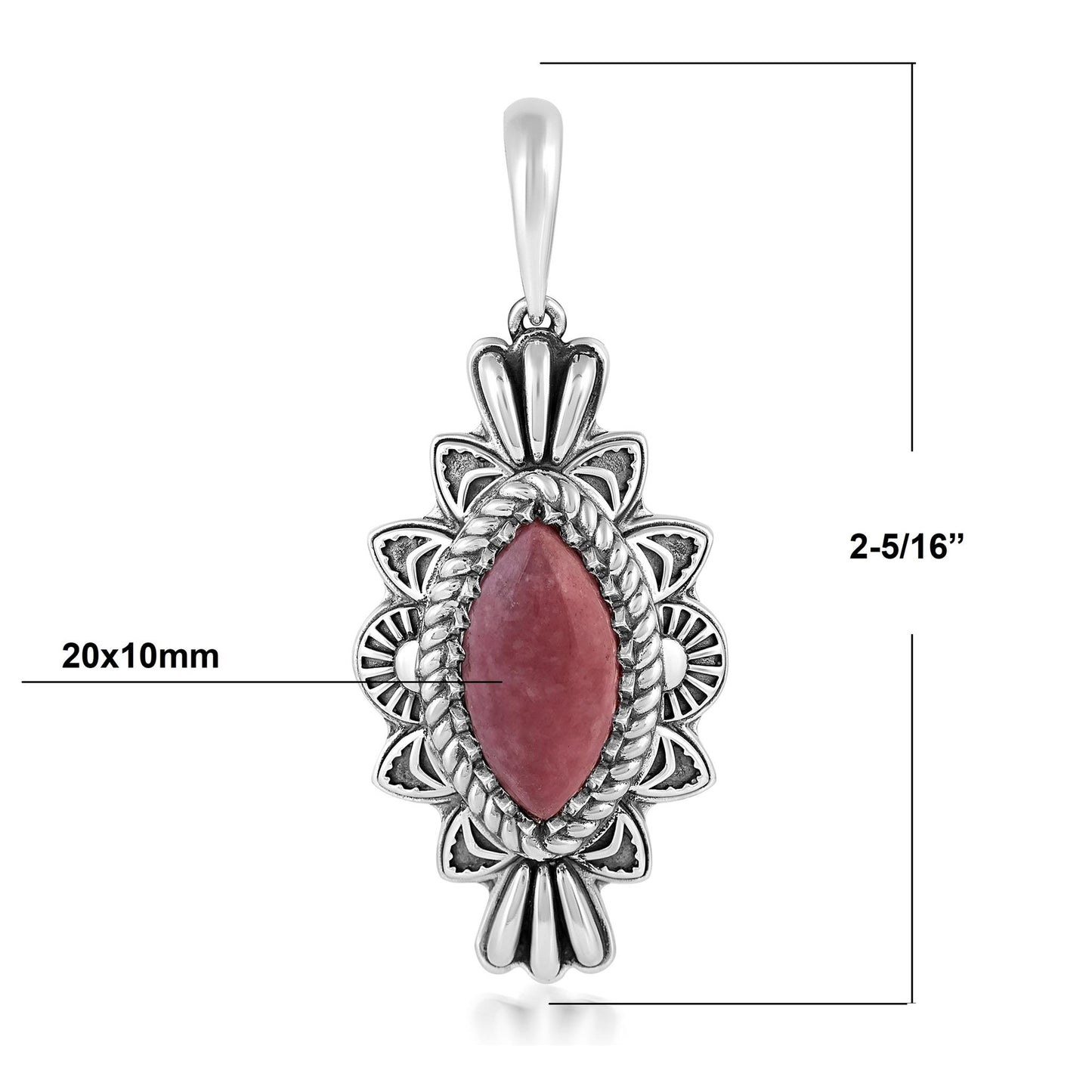  Sterling Silver Rhodonite Marquise Cut Gemstone Pendant Enhancer
