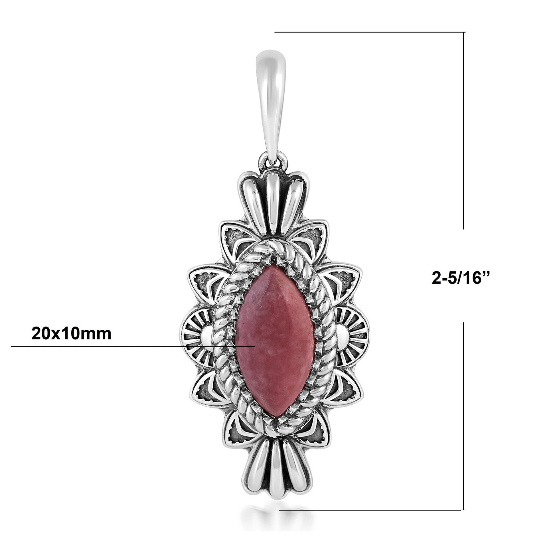  Sterling Silver Rhodonite Marquise Cut Gemstone Pendant Enhancer