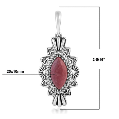  Sterling Silver Rhodonite Marquise Cut Gemstone Pendant Enhancer