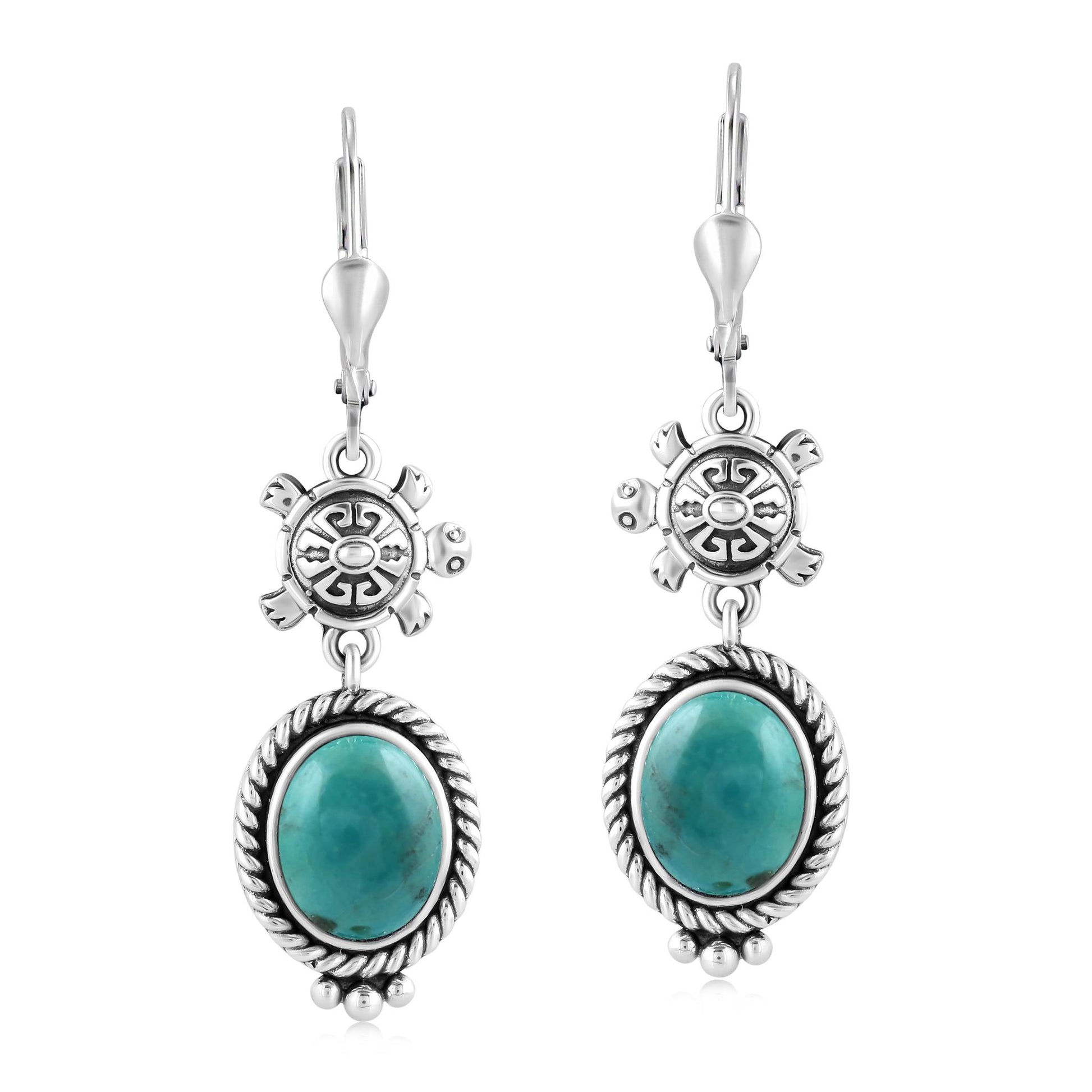 Sterling Silver Serpentine Turtle Drop and Dangle Earrings 
