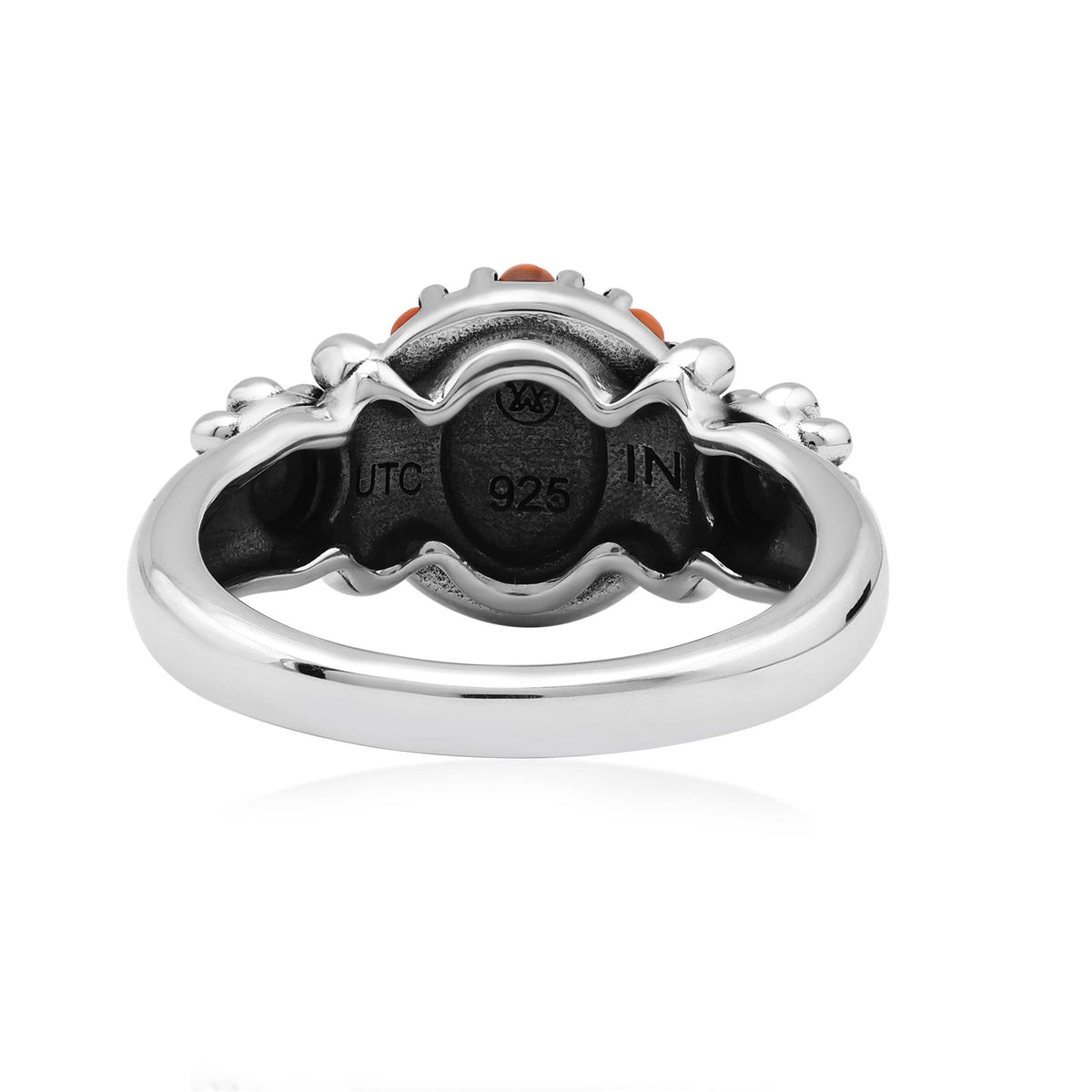 Sterling Silver Orange Spiny Oyster Concha Flower Ring