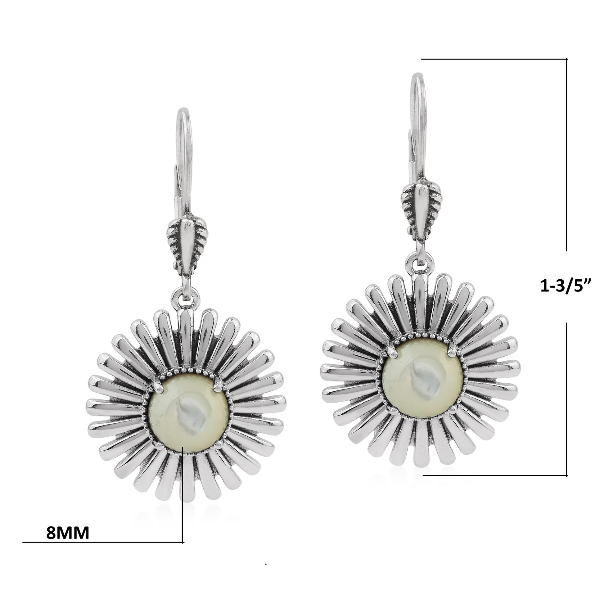  Sterling Silver White Mother of Pearl Concha Ray Earrings