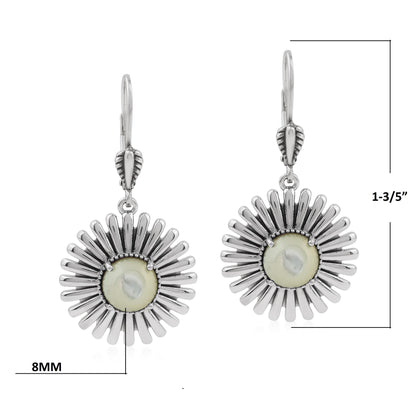  Sterling Silver White Mother of Pearl Concha Ray Earrings