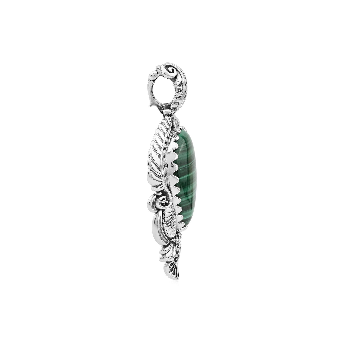 Sterling Silver Malachite Pear Gemstone Leaf Pendant Enhancer 