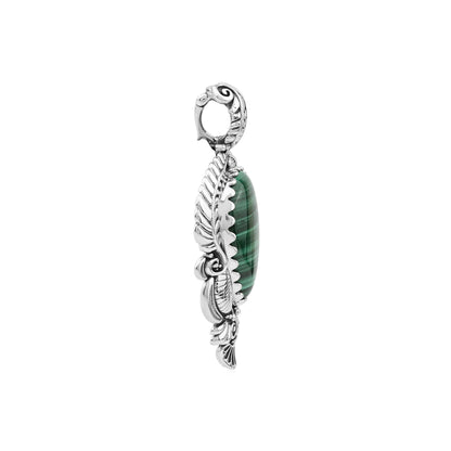 Sterling Silver Malachite Pear Gemstone Leaf Pendant Enhancer 