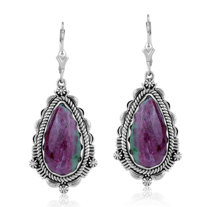 LIMITED EDITION! Sterling Silver Ruby Zoisite Pear-Shaped Dangle Earrings