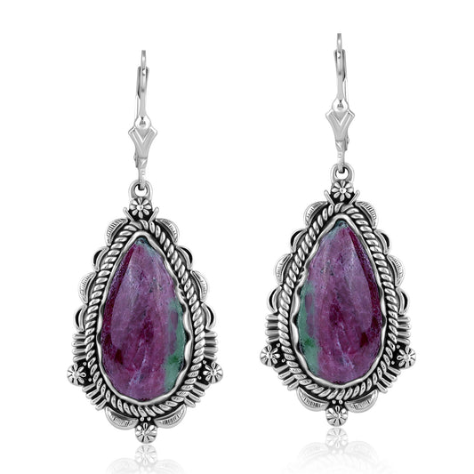LIMITED EDITION! Sterling Silver Ruby Zoisite Pear-Shaped Dangle Earrings