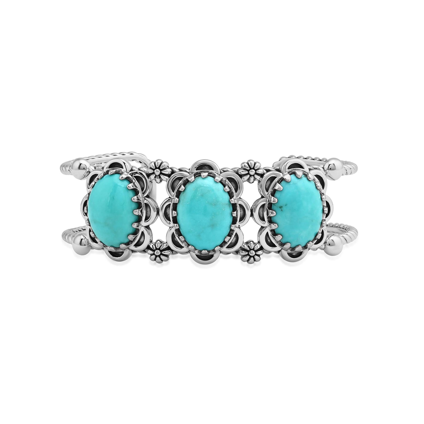 Sterling Silver Kingman Turquoise Oval Scallop Concha Cuff Bracelet