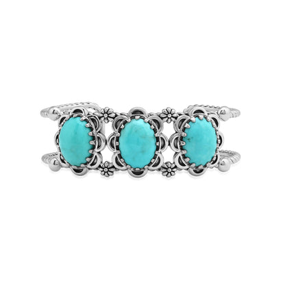 Sterling Silver Kingman Turquoise Oval Scallop Concha Cuff Bracelet