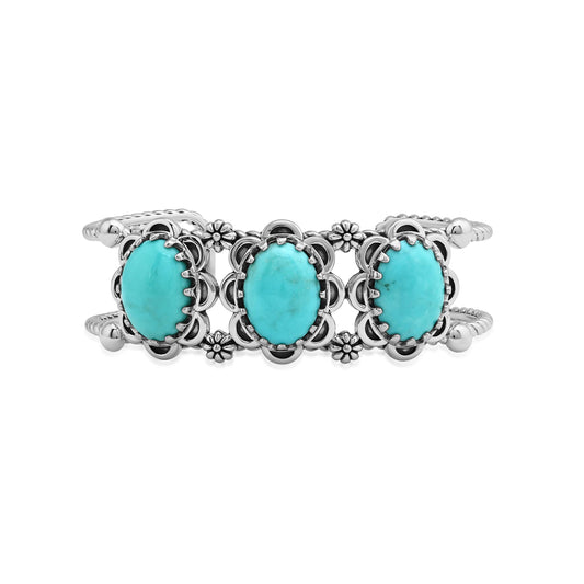 Sterling Silver Kingman Turquoise Oval Scallop Concha Cuff Bracelet