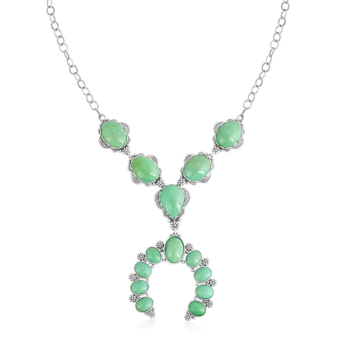 Sterling Silver Green Turquoise V-Shaped Naja Necklace