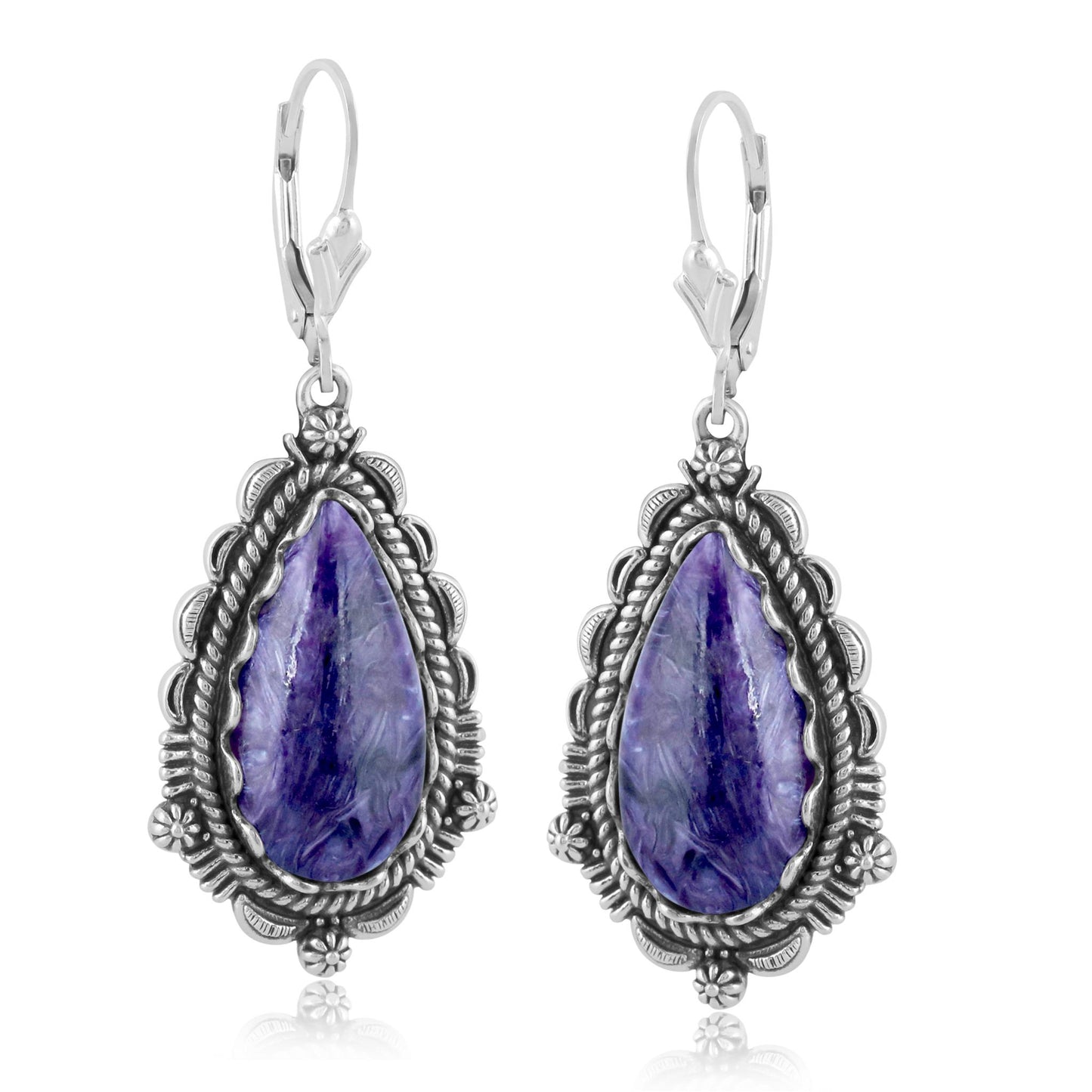 EXCLUSIVELY OURS! Sterling Silver Charoite Pear-Shaped Dangle Earrings