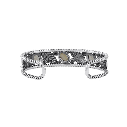  Sterling Silver White Mother of Pearl Oval and Pear Leaf Cuff Bracelet