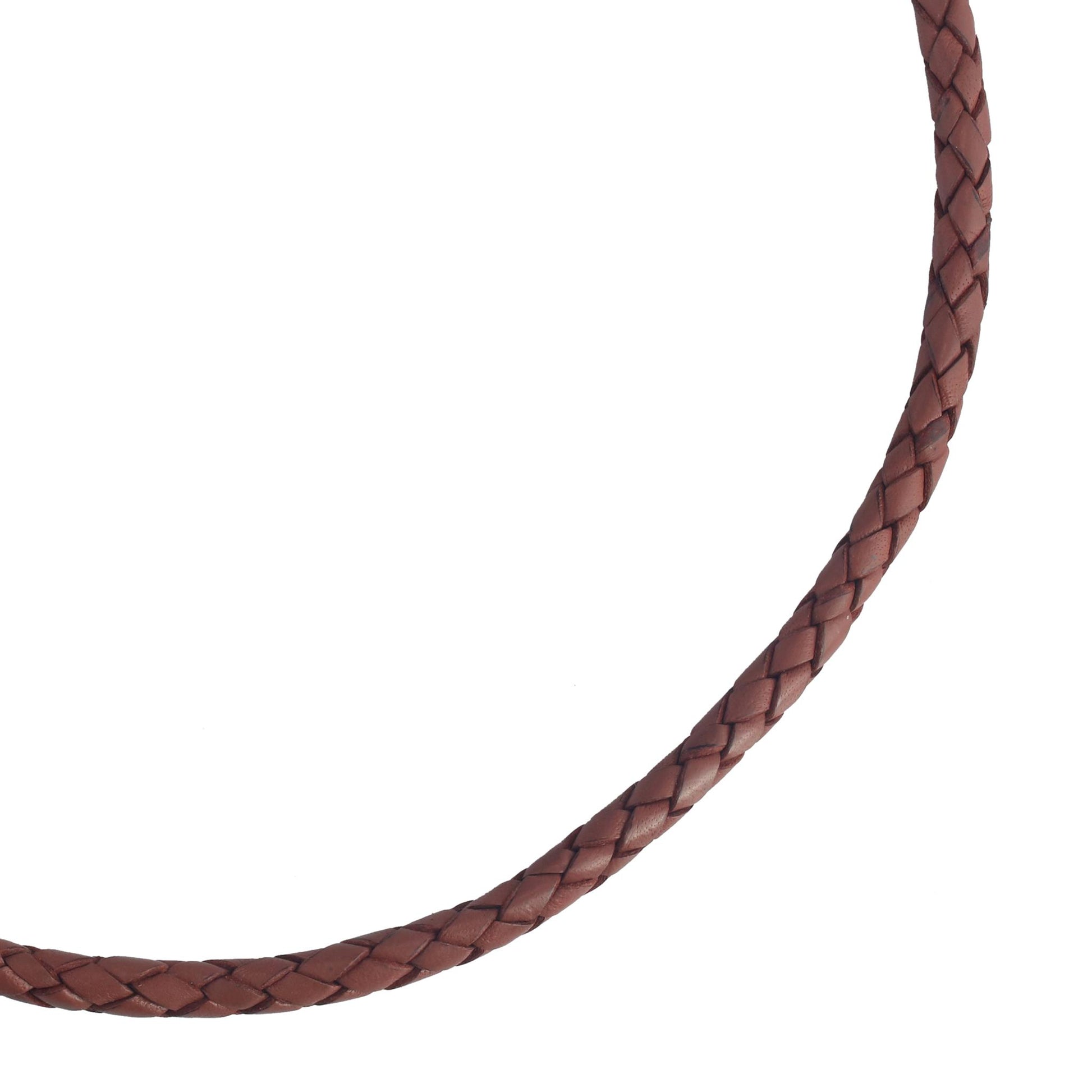 Sterling Silver Braided Rust Leather Toggle Necklace, 16 to 20 Inches