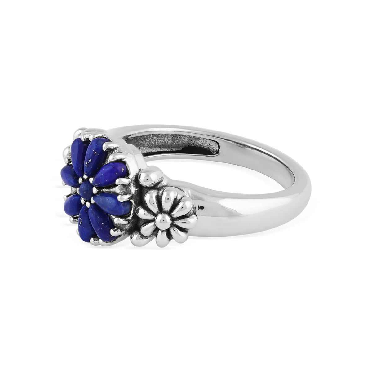 Sterling Silver Lapis Concha Flower Ring