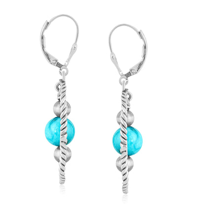 EXCLUSIVELY OURS! Sterling Silver Kingman Turquoise Rope and Bead Halo Dangle Earrings