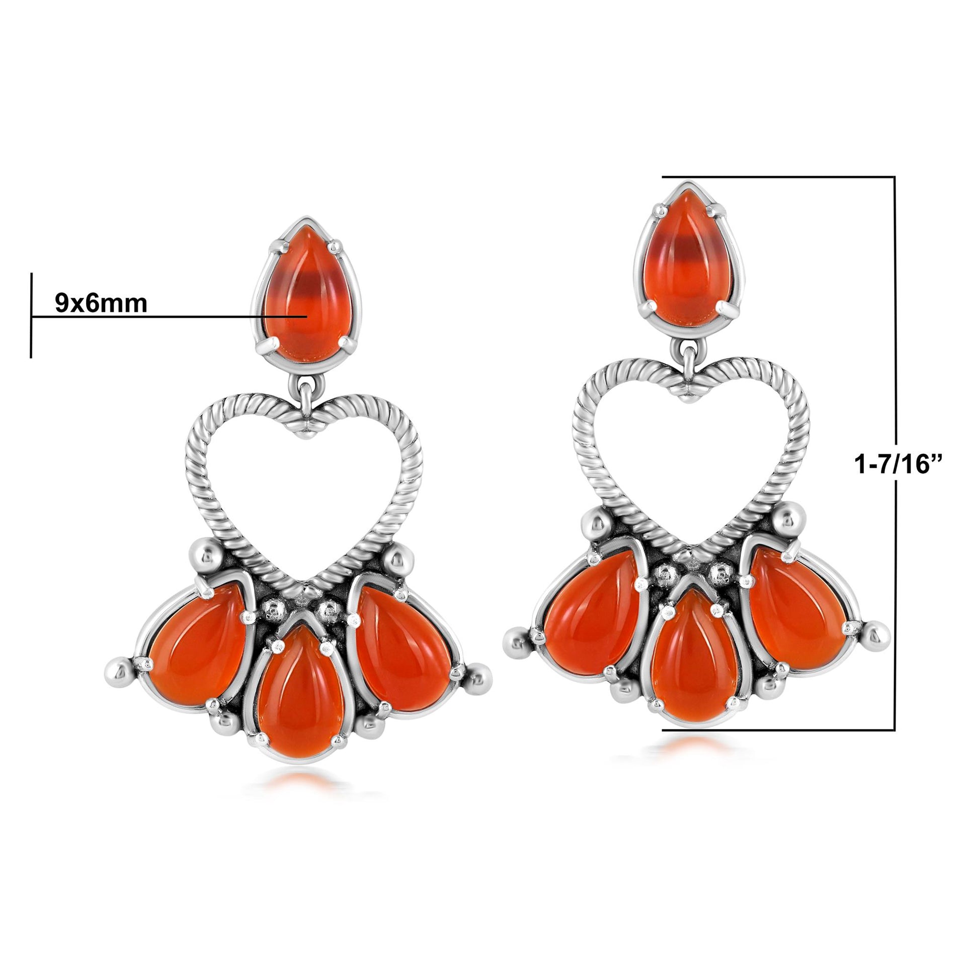 Sterling Silver Red Onyx Rope Heart Dangle Earrings