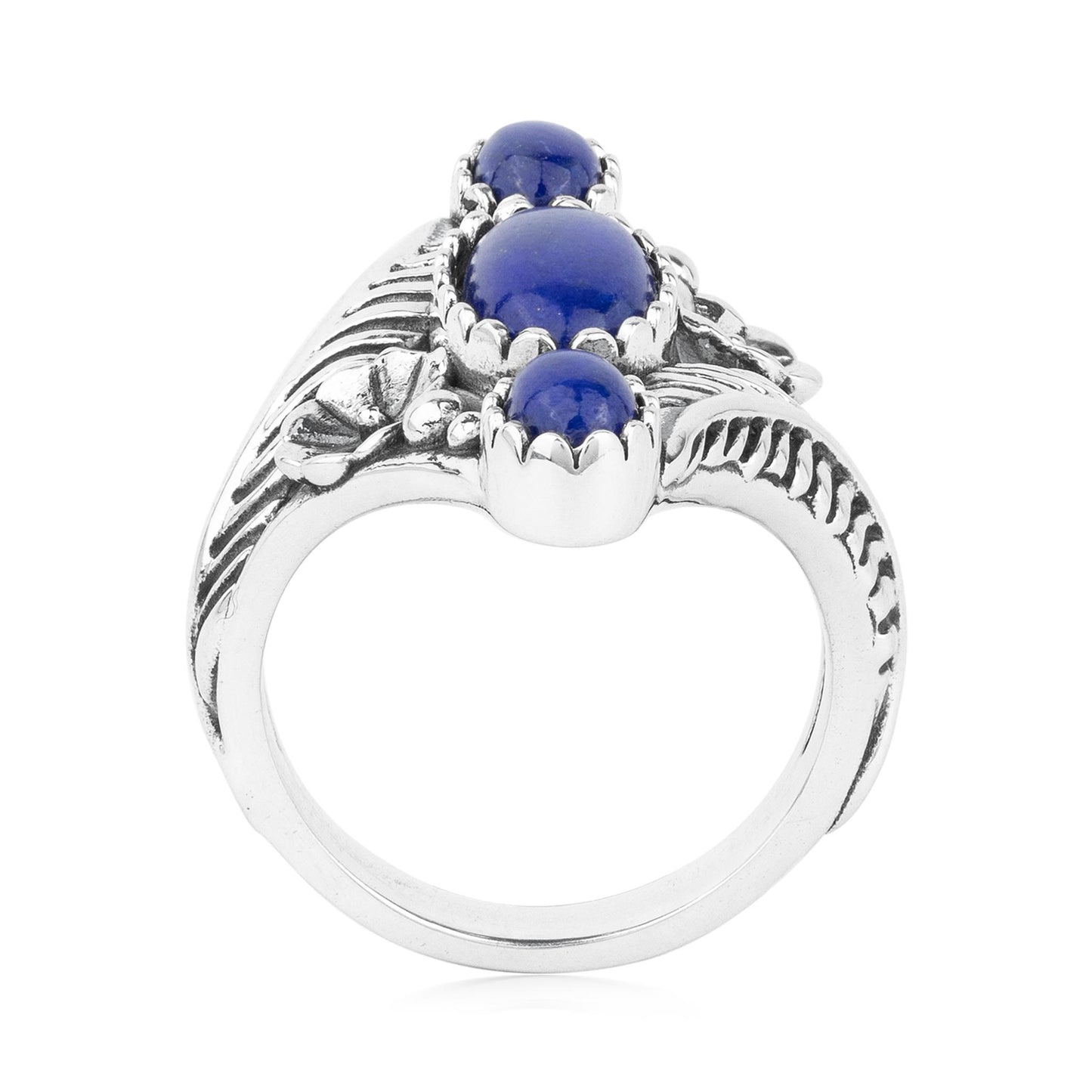 Sterling Silver Lapis Oval Leaf and Vine Ring