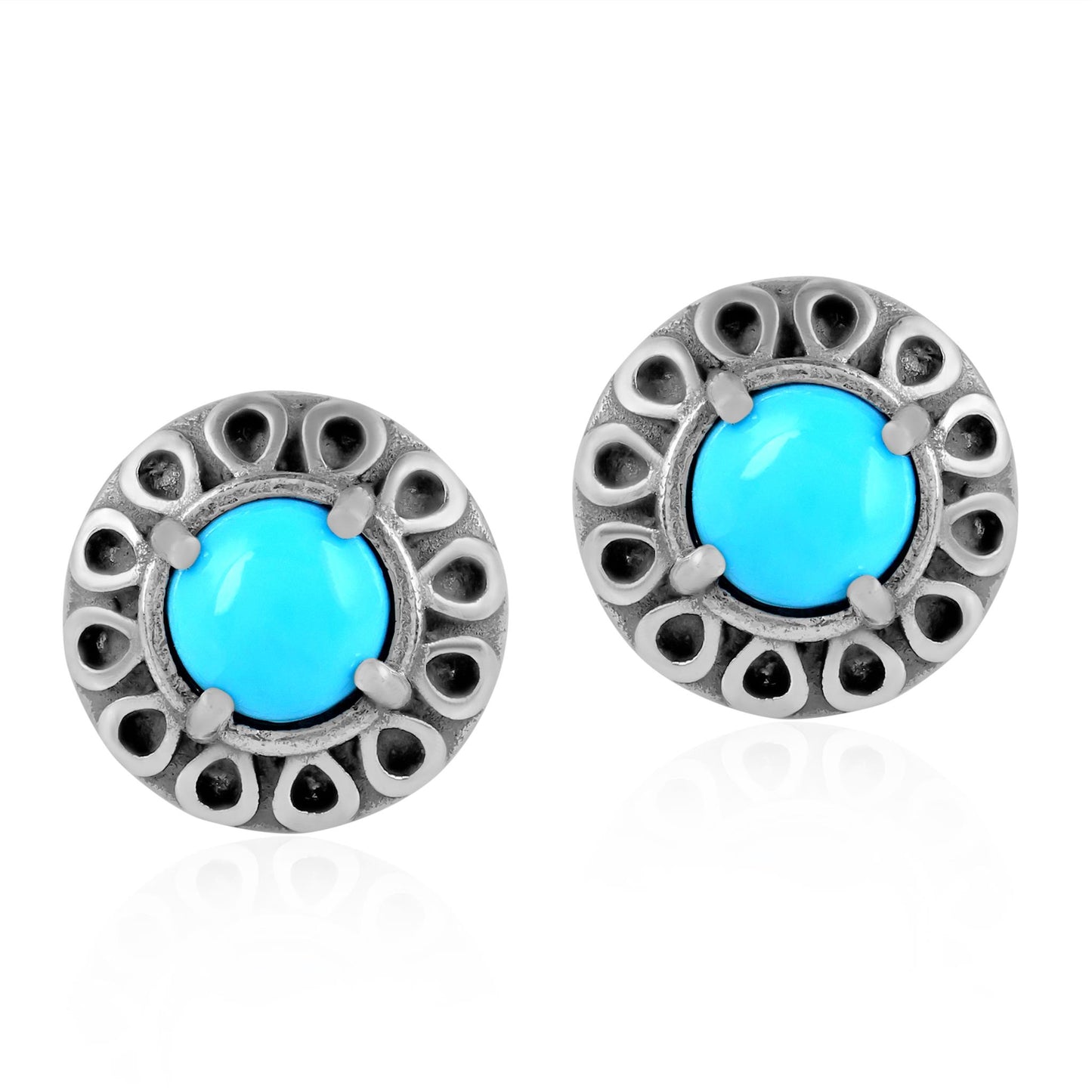 EXCLUSIVELY OURS! Sterling Silver Sleeping Beauty Turquoise Sunburst Stud Earrings