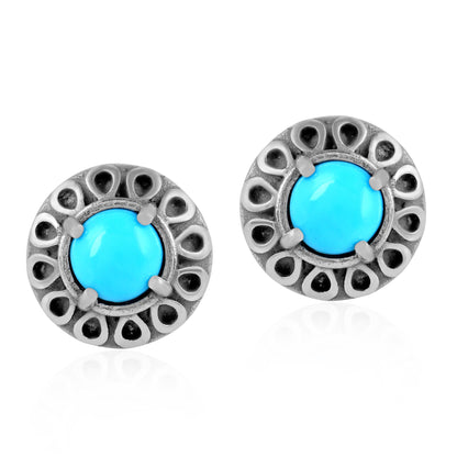 EXCLUSIVELY OURS! Sterling Silver Sleeping Beauty Turquoise Sunburst Stud Earrings