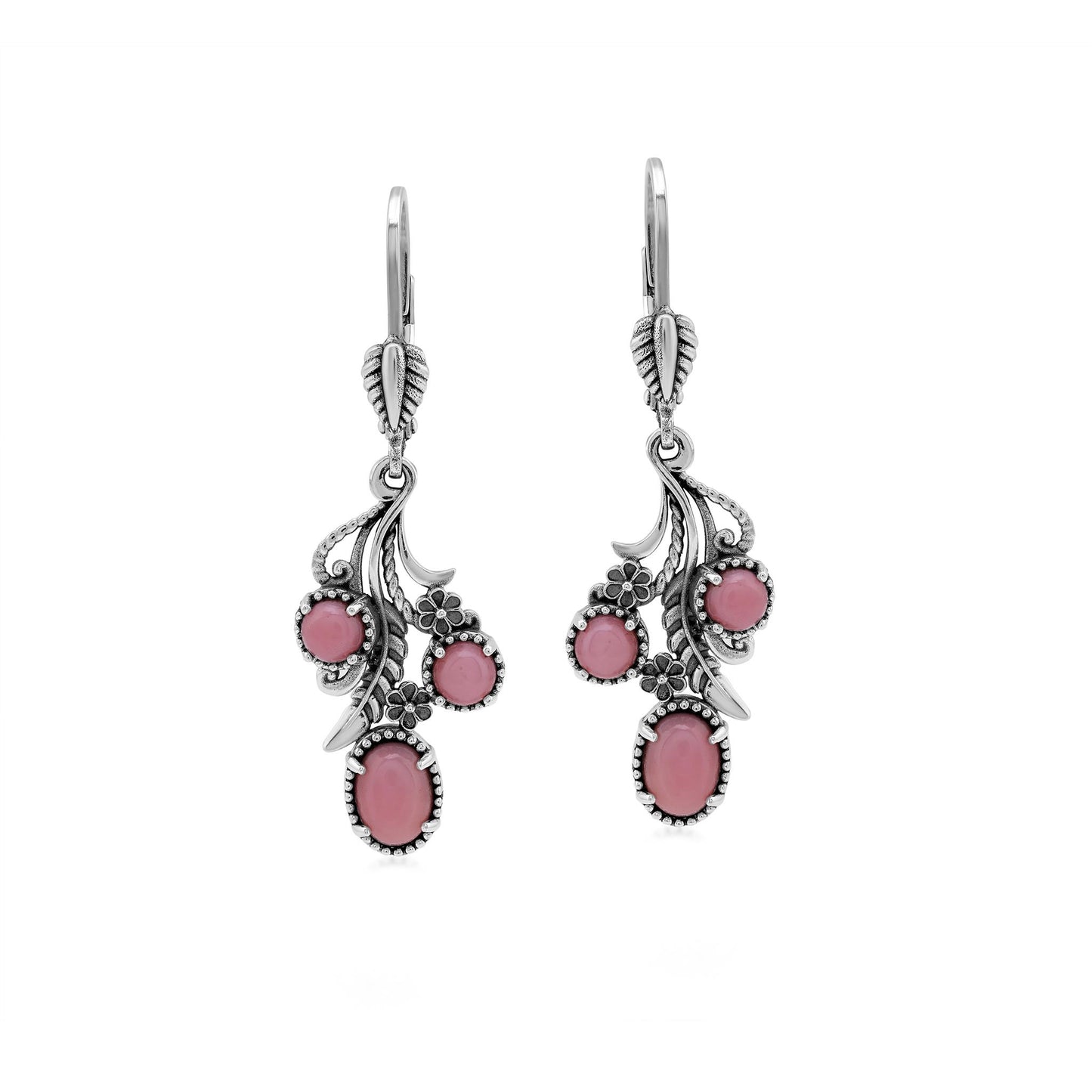 Sterling Silver Pink Concha Shell Leaf and Concha Cascading Earrings
