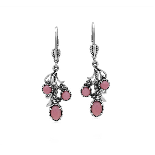 Sterling Silver Pink Concha Shell Leaf and Concha Cascading Earrings