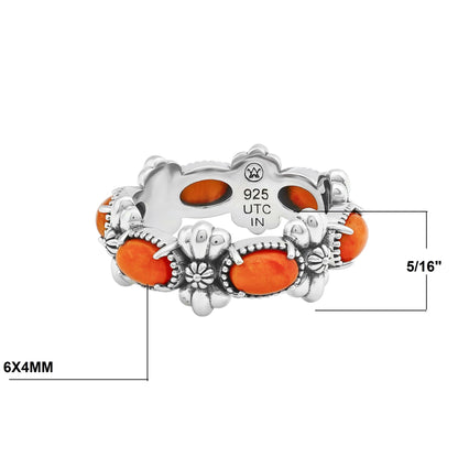 Sterling Silver Orange Spiny Oyster Oval Concha Band Ring