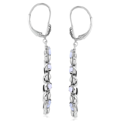 Sterling Silver Blue Lace Agate Open Teardrop Pear-Cut Dangle Earrings