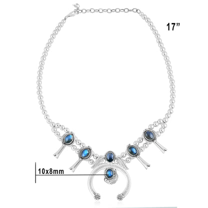 Sterling Silver Labradorite Squash Blossom Necklace 17 to 20 Inches