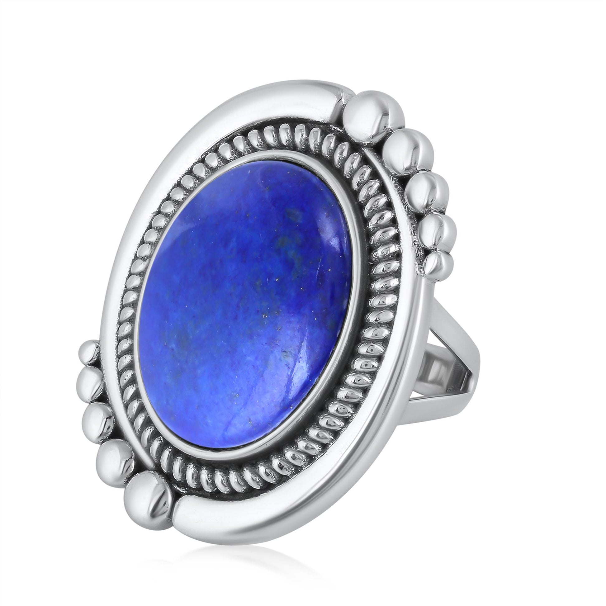 Sterling Silver Lapis Oval Beaded Ring