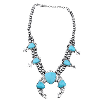 LIMITED EDITION! Sterling Silver Kingman Turquoise Arrowhead Squash Blossom Statement Necklace