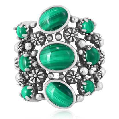 EXCLUSIVELY OURS! Sterling Silver Malachite 9-Stone Cluster Ring