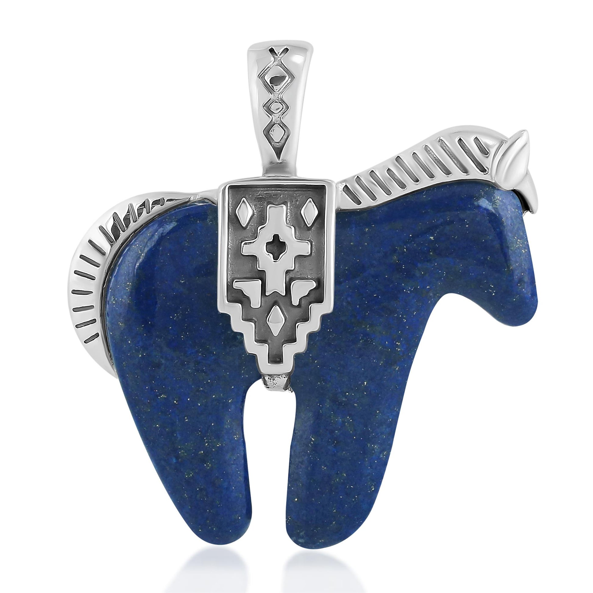 Sterling Silver Lapis Gemstone Spirit Horse Pendant Enhancer