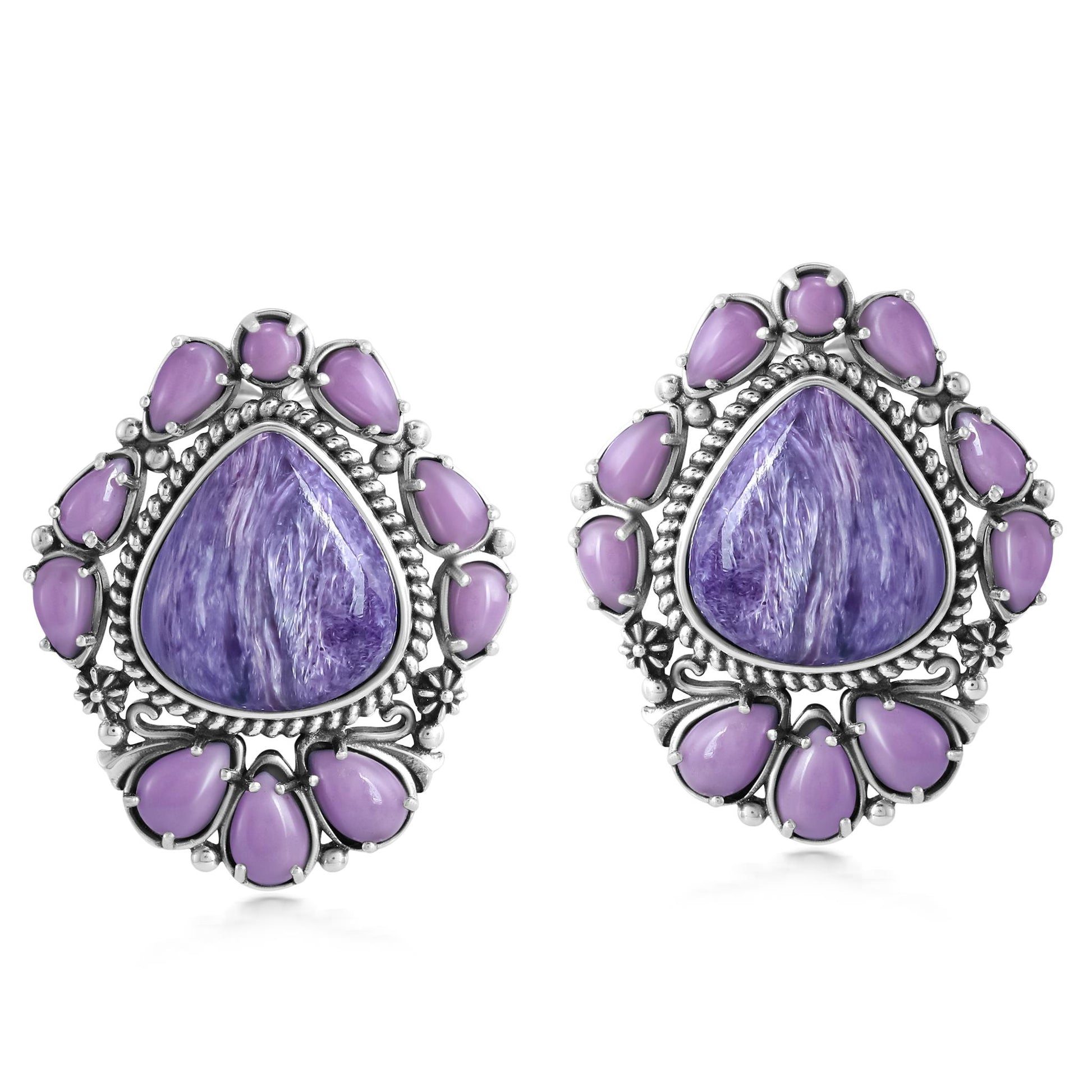 EXCLUSIVELY OURS! Sterling Silver Charoite and Phosphosiderite Trillion, Pear and Oval Stud Earrings