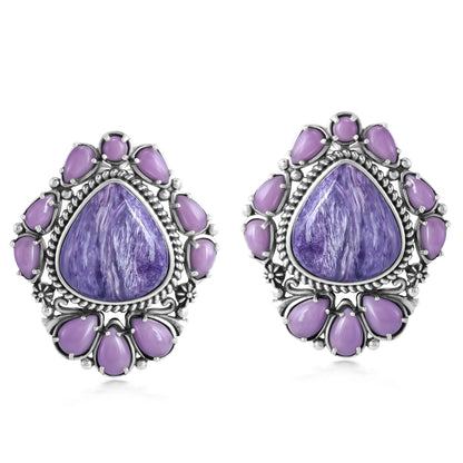 EXCLUSIVELY OURS! Sterling Silver Charoite and Phosphosiderite Trillion, Pear and Oval Stud Earrings