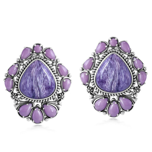 EXCLUSIVELY OURS! Sterling Silver Charoite and Phosphosiderite Trillion, Pear and Oval Stud Earrings