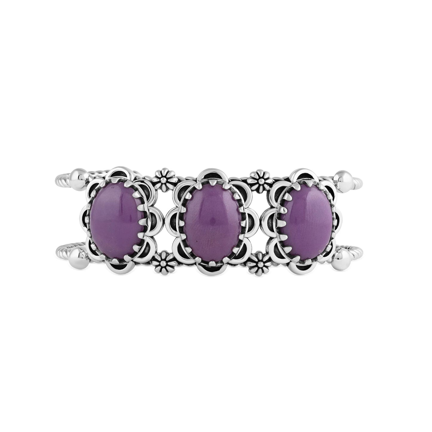 Sterling Silver Phosphosiderite Oval Scallop Concha Cuff Bracelet
