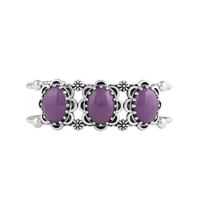 Sterling Silver Phosphosiderite Oval Scallop Concha Cuff Bracelet