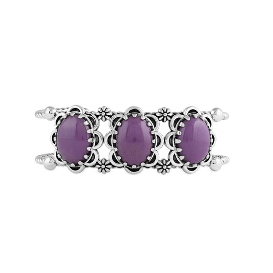 Sterling Silver Phosphosiderite Oval Scallop Concha Cuff Bracelet