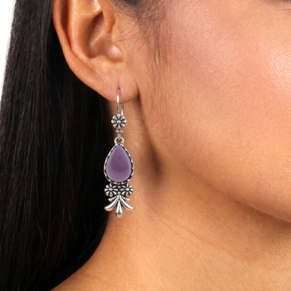 Sterling Silver Phosphosiderite Teardrop Concha Squash Blossom Dangle Earrings