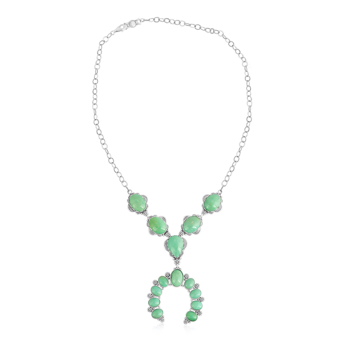 Sterling Silver Green Turquoise V-Shaped Naja Necklace