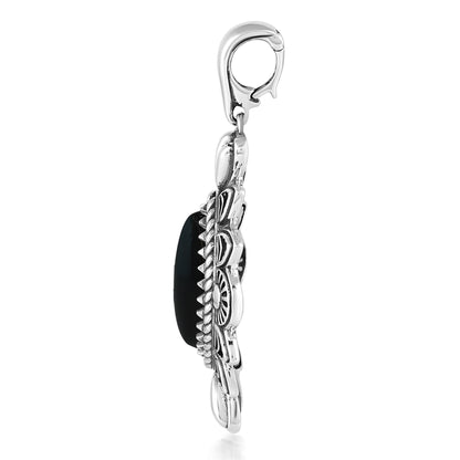  Sterling Silver Black Onyx Marquise Cut Gemstone Pendant Enhancer
