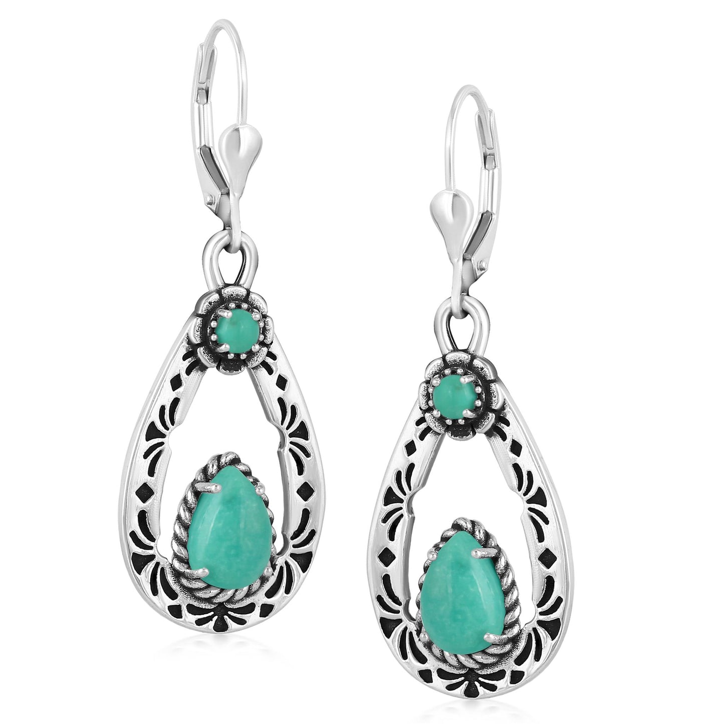 Sterling Silver Green Turquoise Teardrop Dangle Earrings