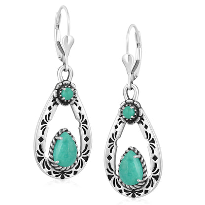 Sterling Silver Green Turquoise Teardrop Dangle Earrings