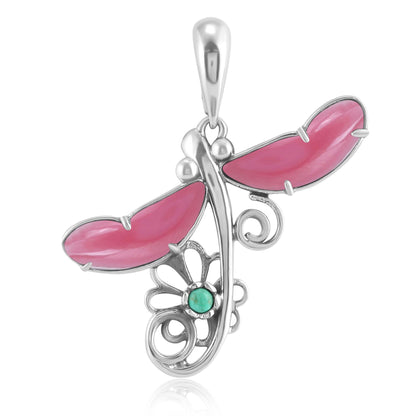 Sterling Silver Pink Shell and Variscite Fritz Casuse Dragonfly Pendant Enhancer